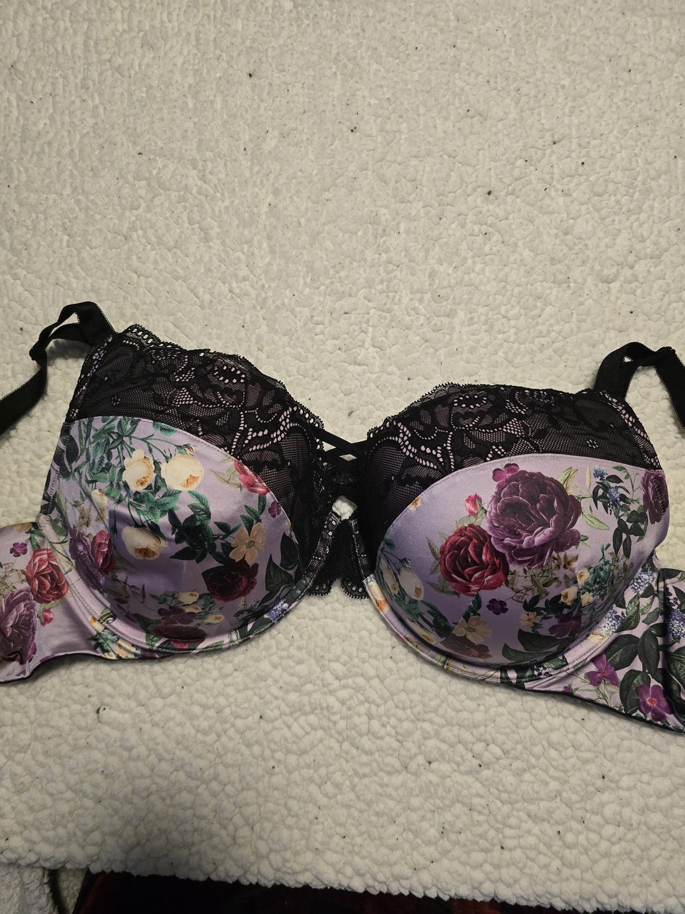 Floral Lace Push-Up Bra in Lavender and Black